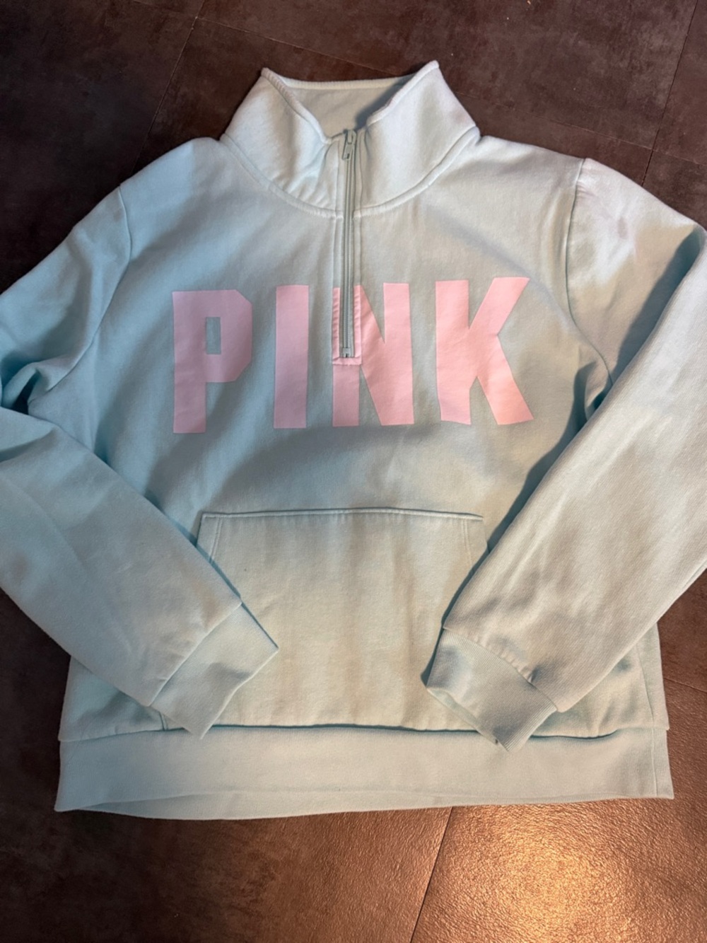 PINK Victoria's Secret Light Blue/aqua Half-Zip Sweatshirt with Pink Logo